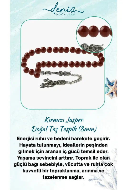 Certified Red Jasper Natural Stone Rosary 8mm-tesbihrenk20 - 1