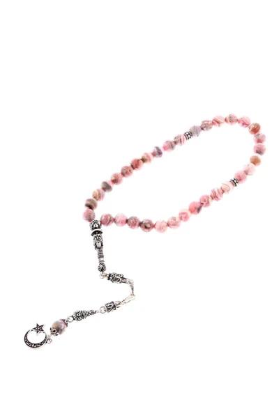 Certified Rhodochrosite 33 Natural Stone Rosary (SILVER ACCENTED) 8 Mm - OSMANLI DEĞERLİ TAŞ