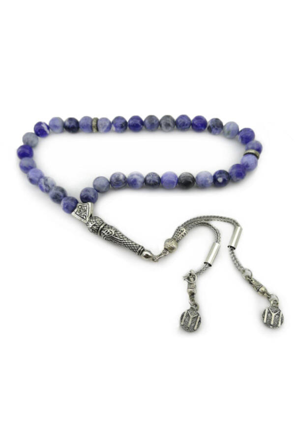 Certified Sodalite Natural Stone Tesbih with Metal Fittings 8 Mm - 1