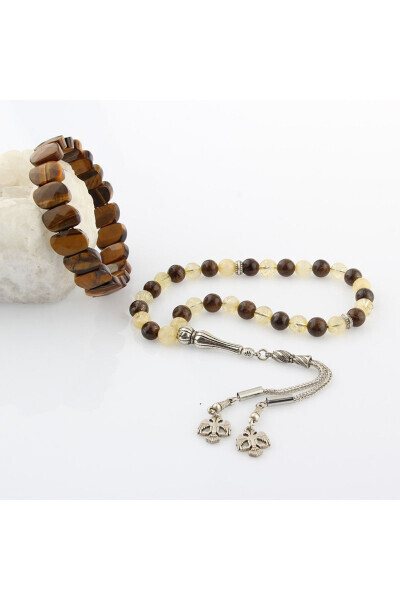 Certified Tiger Eye Citrine Bronzite Natural Stone Rolex Bracelet And Tasbih Set Ts032 - OSMANLI DEĞERLİ TAŞ (1)
