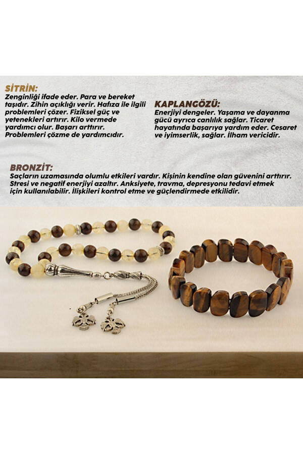 Certified Tiger Eye Citrine Bronzite Natural Stone Rolex Bracelet And Tasbih Set Ts032 - 3