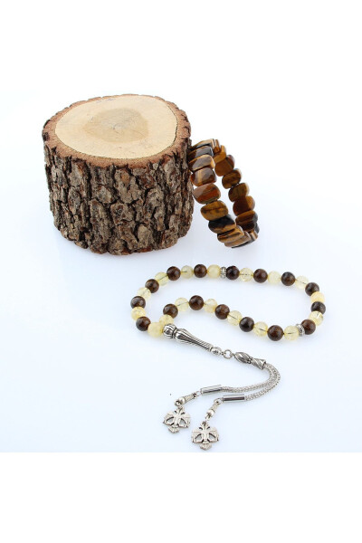 Certified Tiger Eye Citrine Bronzite Natural Stone Rolex Bracelet And Tasbih Set Ts032 - 4