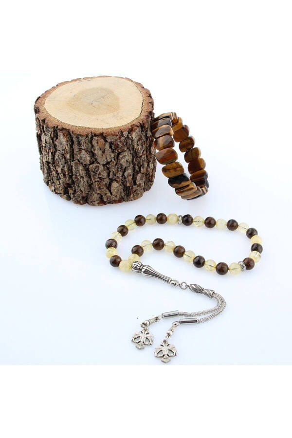 Certified Tiger Eye Citrine Bronzite Natural Stone Rolex Bracelet And Tasbih Set Ts032 - 4
