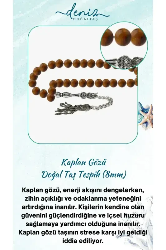 Certified Tiger's Eye Natural Stone Rosary 8mm-rosarycolor18 - DENIZ DOĞAL TAŞ