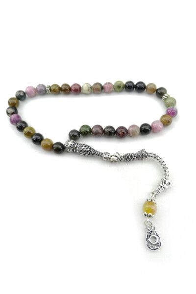 Certified Tourmaline Natural Stone Prayer Beads with Silver Trims - OSMANLI DOĞAL TAŞ