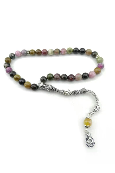 Certified Tourmaline Natural Stone Prayer Beads with Silver Trims - OSMANLI DOĞAL TAŞ
