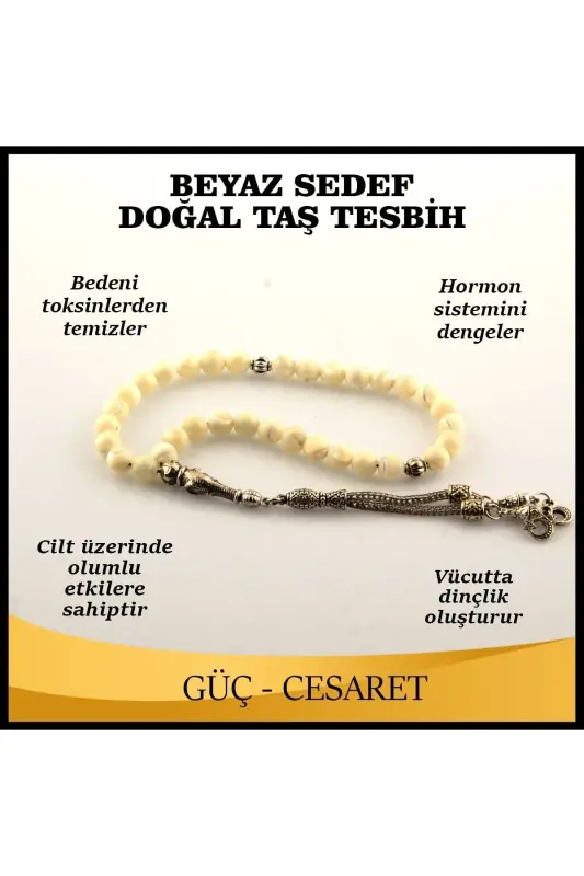 Certified White Mother of Pearl Natural Stone Tasbih 6 Mm, T188 - OSMANLI DEĞERLİ TAŞ