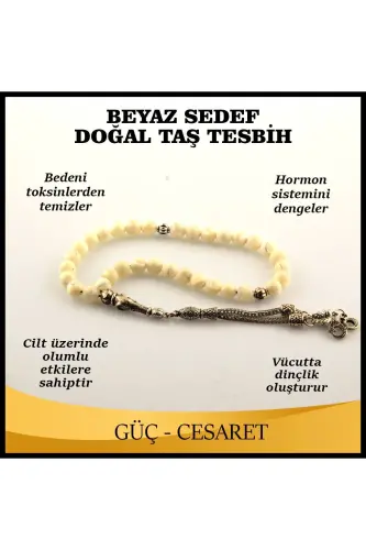 Certified White Mother of Pearl Natural Stone Tasbih 6 Mm, T188 - OSMANLI DEĞERLİ TAŞ (1)