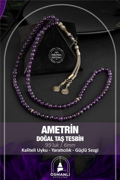 Четки из натурального камня аметирина, 99 штук - 6 мм - OSMANLI DOĞAL TAŞ