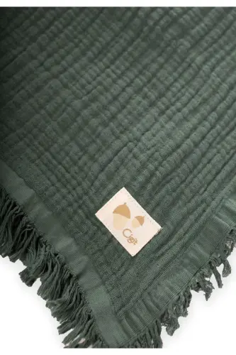Четырехслойное муслиновое одеяло с кистями 80X120 см, цвет хаки - ХАКИ - CIGIT (1)