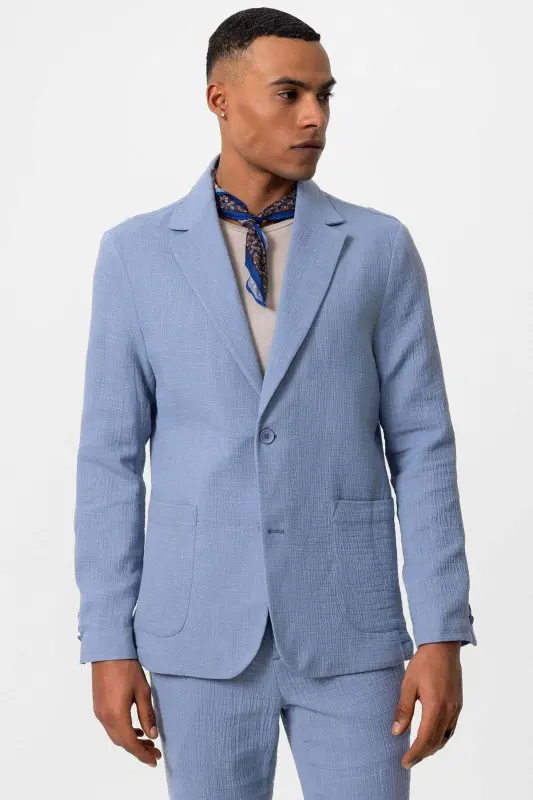 Mavi Astarsız Torba Cepli Erkek Blazer Ceket - Mavi - ANTIOCH