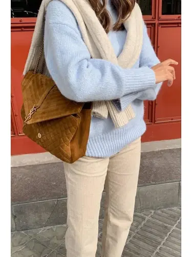 Bebe Mavisi Bisiklet Yaka Oversize Triko Kazak Mg1972-Mavi - 6