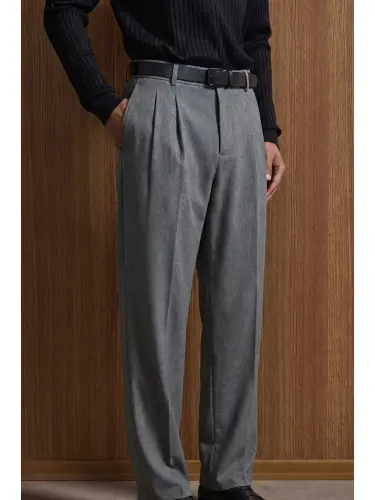 Erkek Baggy Fit Kumaş Pantolon Antrasit-Antrasit 