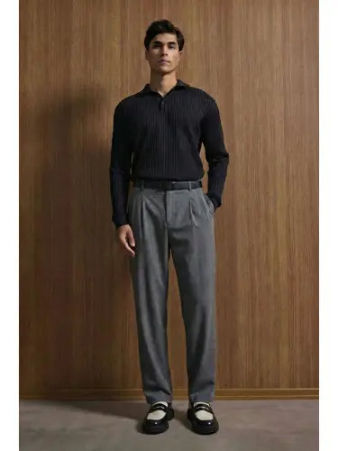Erkek Baggy Fit Kumaş Pantolon Antrasit-Antrasit - 3