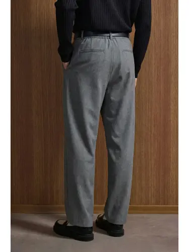 Erkek Baggy Fit Kumaş Pantolon Antrasit-Antrasit - 4