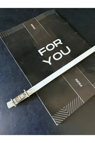 Gümüş Tokalı Ince Kadın Kemer, Pantolon Kemeri, Gömlek Kemeri, Ceket Kemeri - Beyaz-Silver - FIORI (1)
