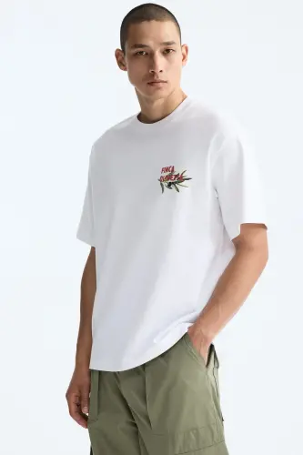 Loose Fit Baskılı Tişört - Beyaz/Finca Olivetta 