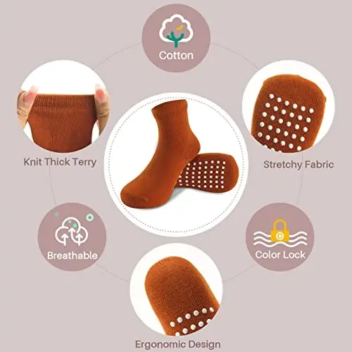 JAKIDAR 12 Pack Baby Toddler Socks Non Slip Grip Cotton Crew Socks for Boys Girls Infants Kids - 4