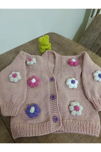 EL ÖRGÜSÜ ÇOCUK HIRKA PUDRA RENGİ - Pudra 