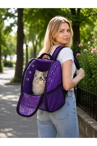KEDİ KÖPEK TAŞIMA SIRT ÇANTASI - Mor - KSBURDA (1)
