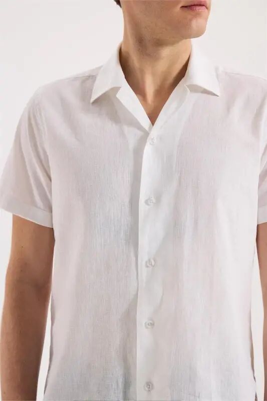 Beyaz Comfort Fit Klasik Yaka Kısa Kol Gömlek - 3