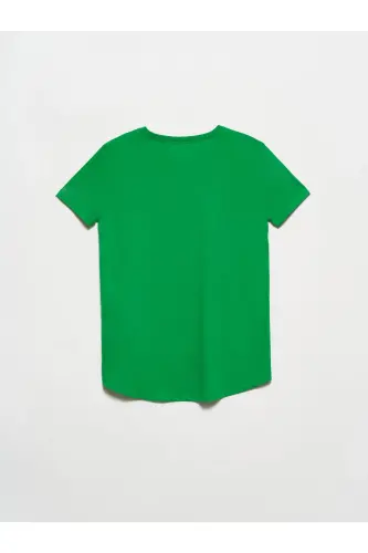 3471 Bisiklet Yaka Basic T-shirt Yeşil - Yeşil - DILVIN (1)