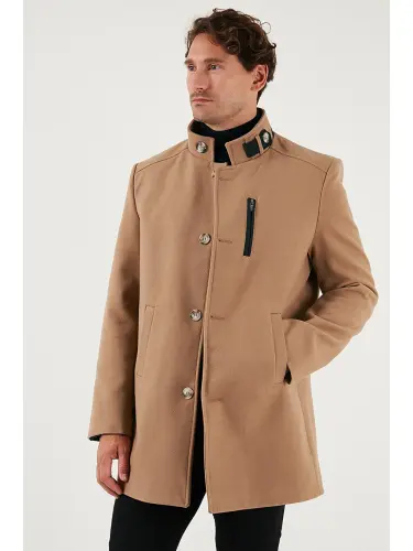Kahverengi Slim Fit Düğmeli Dik Yaka Kaşe Erkek Kaban 5840099-Kahverengi - LC WAIKIKI (1)
