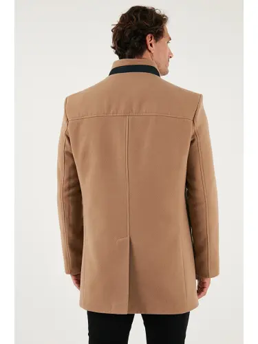Kahverengi Slim Fit Düğmeli Dik Yaka Kaşe Erkek Kaban 5840099-Kahverengi - 6