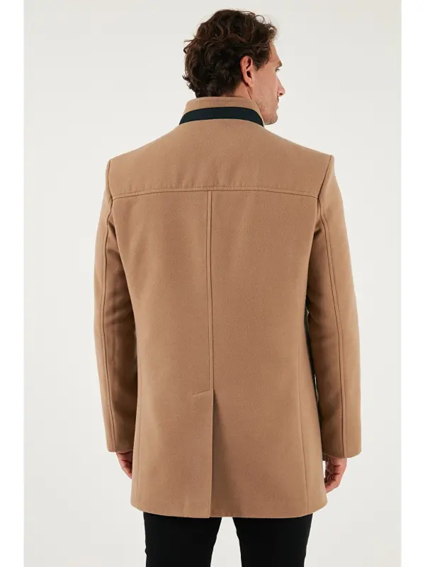 Kahverengi Slim Fit Düğmeli Dik Yaka Kaşe Erkek Kaban 5840099-Kahverengi - 6
