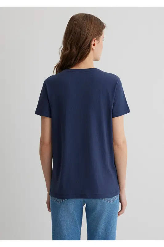 Kelebek Baskılı Lacivert Tişört Semi Slim Fit / Yarı Dar Kesim 1613491-70487 - Lacivert-70487 - 4