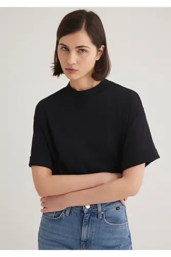 Siyah Basic Tişört Oversize / Geniş Kesim 1612907-900 - Siyah-900 - MAVI (1)