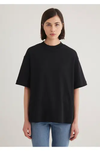 Siyah Basic Tişört Oversize / Geniş Kesim 1612907-900 - Siyah-900 - 4