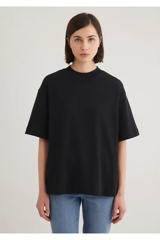 Siyah Basic Tişört Oversize / Geniş Kesim 1612907-900 - Siyah-900 - 4