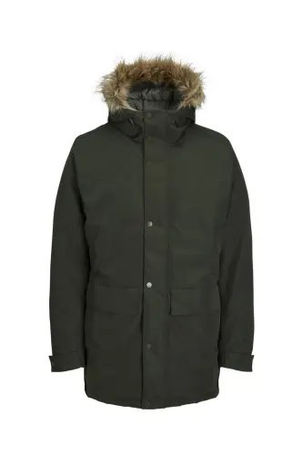 Erkek Kapüşonlu Uzun Mont Haki Parka 12236096 - Rosin - 2