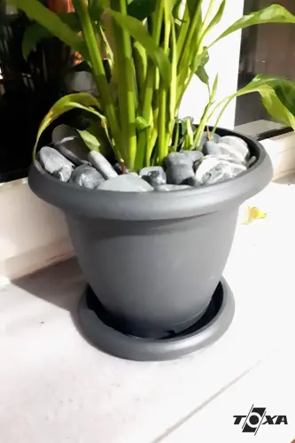 0.6 Litre Antrasit Gri Tabaklı Mat Plastik Küçük Boy Yuvarlak Saksı Villa No1 Ø12,5x10,2cm - 0,6L - 7