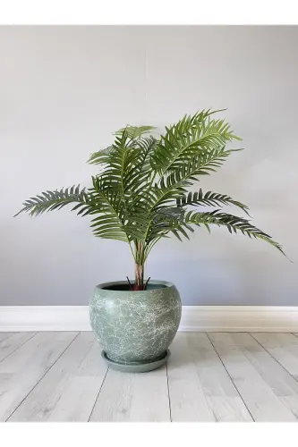 20litre Küre Saksı Tabaklı 27cmx27cm Mint Yeşili Mermer Desenli - Mint Yeşili Mermer Desenli 