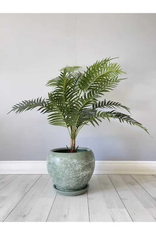 20litre Küre Saksı Tabaklı 27cmx27cm Mint Yeşili Mermer Desenli - Mint Yeşili Mermer Desenli - 1