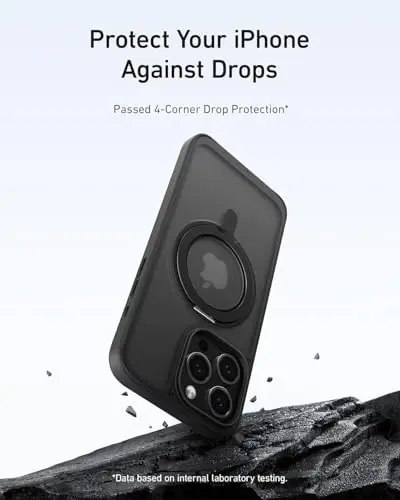 Чехол Anker Ultra Magnetic для iPhone 15 Pro с прочной поворотной подставкой на 360°, ударопрочная подставка iPhone 15 Pro с защитой военного уровня, совместимая с MagSafe (черный) - 5