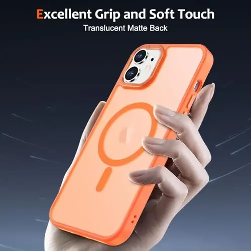 Чехол Anuck для iPhone 11 с магнитом, совместимый с MagSafe, мягкий бампер из ТПУ, жесткая полупрозрачная матовая задняя панель, тонкий ударопрочный защитный чехол для мужчин, женщин и девушек — оранжевый - 5