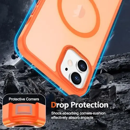 Чехол Anuck для iPhone 11 с магнитом, совместимый с MagSafe, мягкий бампер из TPU, жесткая полупрозрачная матовая задняя панель, тонкий ударопрочный защитный чехол для мужчин, женщин и девушек — оранжевый - 4