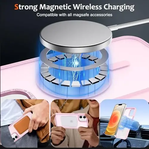 Чехол Anuck для iPhone 12, магнитный чехол, совместимый с MagSafe, мягкий бампер из TPU, жесткая полупрозрачная матовая задняя панель, тонкий ударопрочный защитный чехол для мужчин, женщин и девушек - Нежно-розовый - 2
