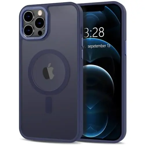 Чехол Anuck для iPhone 12 Pro с поддержкой MagSafe, мягкий бампер из TPU, полупрозрачная матовая задняя панель, тонкий противоударный защитный чехол для мужчин, женщин и девушек - темно-синий 