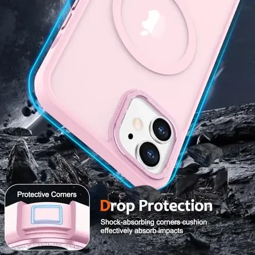 Чехол Anuck для iPhone 12 с магнитом, совместимый с MagSafe, мягкий бампер из TPU, жесткая полупрозрачная матовая задняя панель, тонкий ударопрочный защитный чехол для мужчин, женщин и девушек - Нежно-розовый - 4