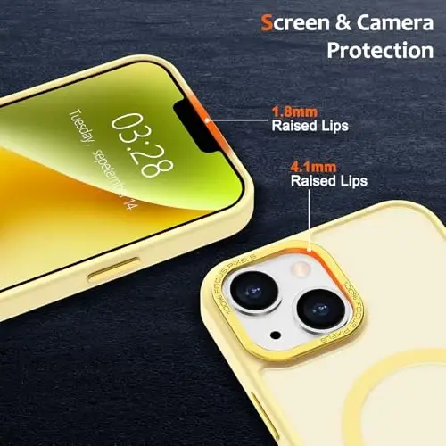 Чехол Anuck для iPhone 14, магнитный чехол для телефона, совместимый с MagSafe, мягкий бампер из ТПУ, жесткая полупрозрачная матовая задняя панель, облегающий противоударный защитный чехол для мужчин, женщин, девочек — желтый - 3