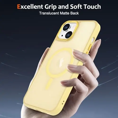Чехол Anuck для iPhone 14, магнитный чехол для телефона, совместимый с MagSafe, мягкий бампер из ТПУ, жесткая полупрозрачная матовая задняя панель, облегающий противоударный защитный чехол для мужчин, женщин, девочек — желтый - 5
