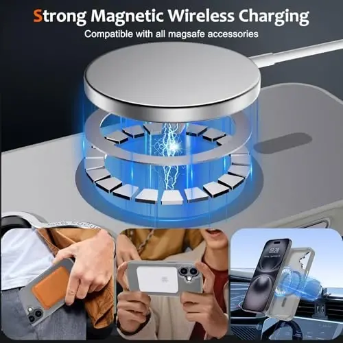 Чехол Anuck для iPhone 16, магнитный, совместим с MagSafe, мягкий бампер из TPU, жесткая полупрозрачная матовая задняя панель, тонкий ударопрочный защитный чехол для мужчин, женщин и девочек — серый - 2