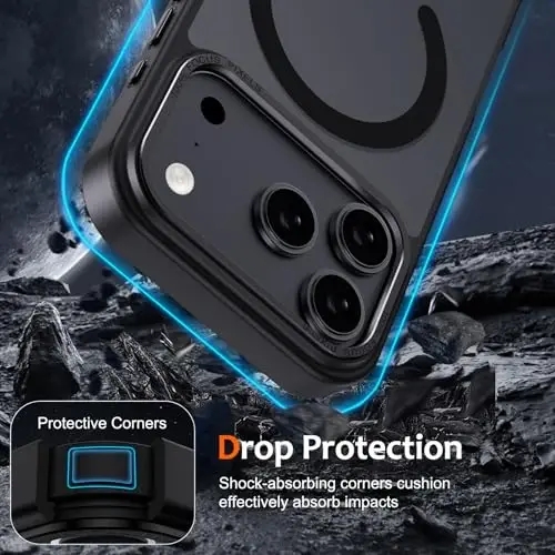 Чехол Anuck для iPhone 17 Pro, магнитный, совместим с MagSafe, мягкий бампер из TPU, полупрозрачная матовая задняя панель, тонкий, ударопрочный, для мужчин, женщин и девушек — черный - 4