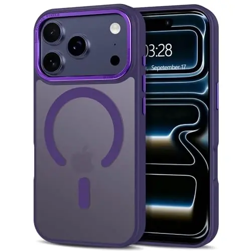 Чехол Anuck для iPhone 17 Pro, магнитный, совместим с MagSafe, мягкий бампер из TPU, жесткая полупрозрачная матовая задняя панель, тонкий ударопрочный защитный чехол для мужчин, женщин и девушек — темно-фиолетовый 