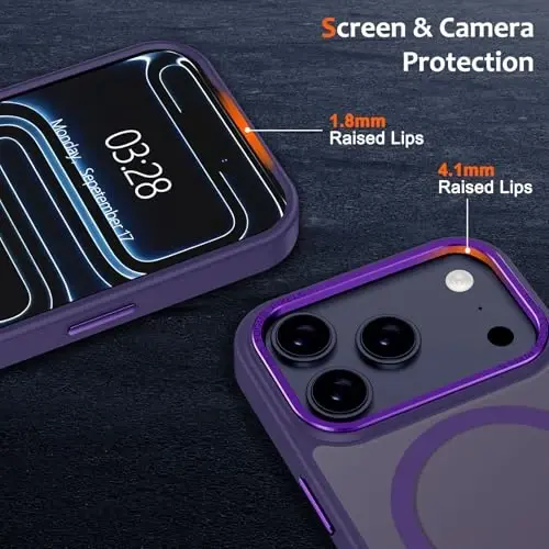 Чехол Anuck для iPhone 17 Pro, магнитный, совместим с MagSafe, мягкий бампер из TPU, жесткая полупрозрачная матовая задняя панель, тонкий ударопрочный защитный чехол для мужчин, женщин и девушек — темно-фиолетовый - 3