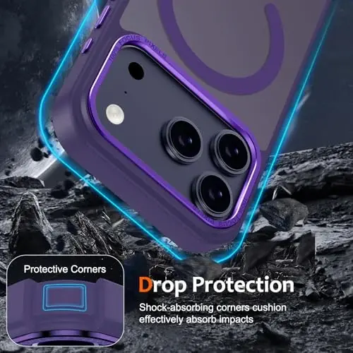 Чехол Anuck для iPhone 17 Pro, магнитный, совместим с MagSafe, мягкий бампер из TPU, жесткая полупрозрачная матовая задняя панель, тонкий ударопрочный защитный чехол для мужчин, женщин и девушек — темно-фиолетовый - 4